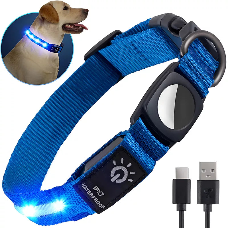 Coleira LED Impermeável para Cão com Suporte para Rastreador