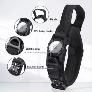 Coleira Tática para Cão com Suporte para AirTag e Alça