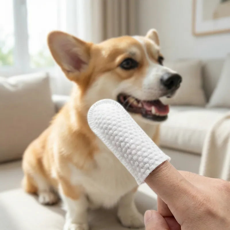 50un Toalhitas Dentárias de Dedo para Cão Almofadas de Limpeza de Orelhas para Animais