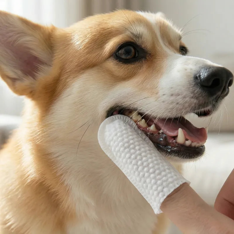 50un Toalhitas Dentárias de Dedo para Cão Almofadas de Limpeza de Orelhas para Animais