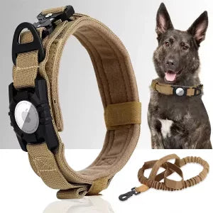 Coleira Tática para Cão com Suporte para AirTag e Alça