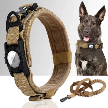 Coleira Tática para Cão com Suporte para AirTag e Alça